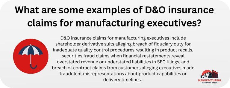 What are some examples of D&O insurance claims for manufacturing executives
