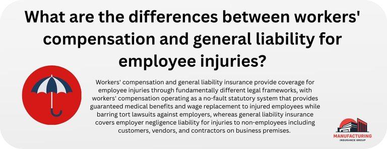 What are the differences between workers' compensation and general liability for employee injuries