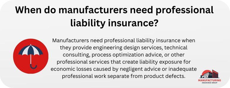 When do manufacturers need professional liability insurance