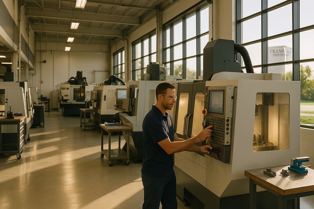 Worker operating manufacturing production equipment at a facility in Franklin, Tennessee