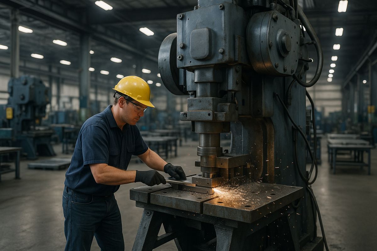 Worker operating precision metals manufacturing equipment at a facility in La Vergne, Tennessee