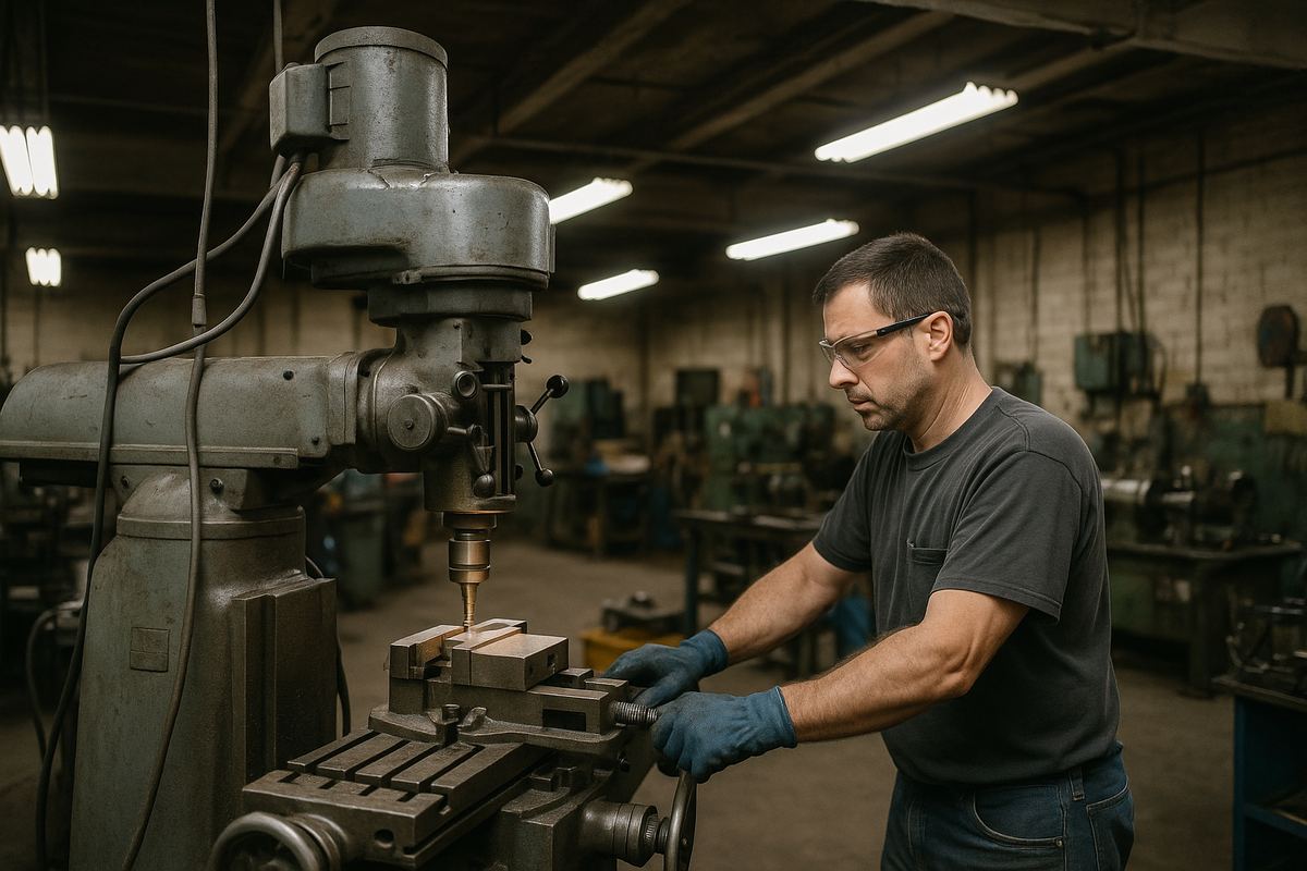 Worker operating light-industrial mechanical equipment at a manufacturing insurance facility in Mt. Lebanon, Pennsylvania