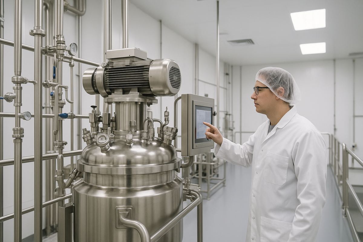 Worker inspecting production equipment at a manufacturing insurance facility in Nicholasville, Kentucky