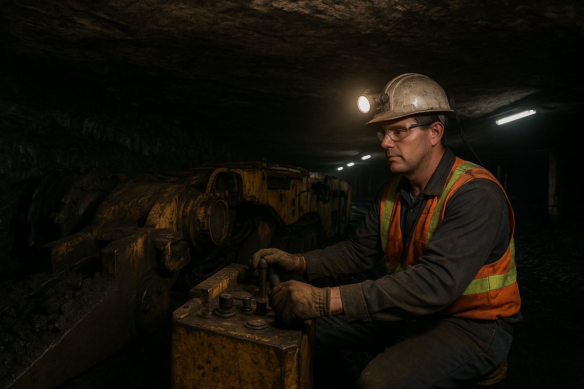 Worker operating heavy mining equipment at a manufacturing insurance facility in Tuscaloosa, Alabama